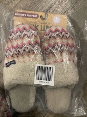 Muk Luks Pink, Cream, Black Knit Women's Slippers